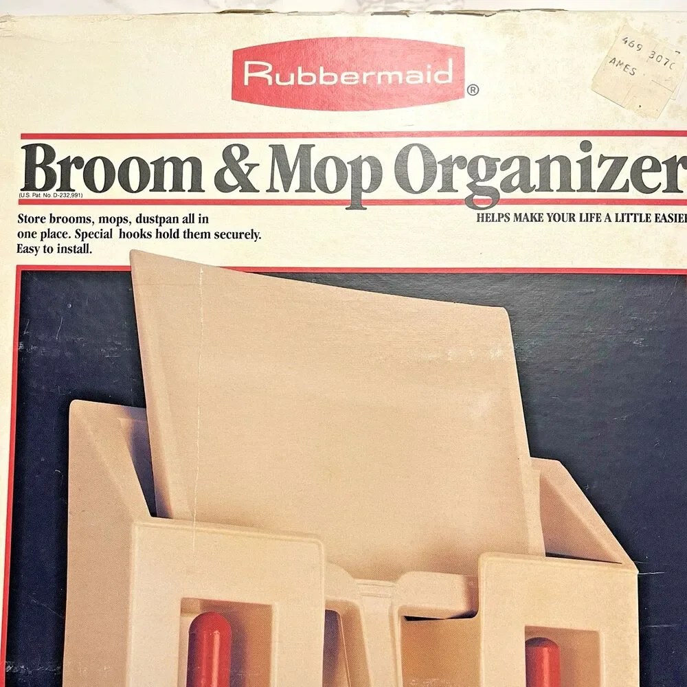 Vintage 1986 Rubbermaid Broom & Mop Organizer Almond #2328 New in Box Retro